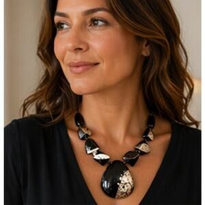 4-Piece Statement Necklace Bundle | Mixed Metal Black & Gold Boho Modern Jewelry